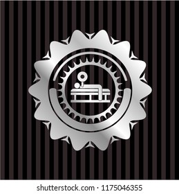 bench press icon inside silvery shiny badge