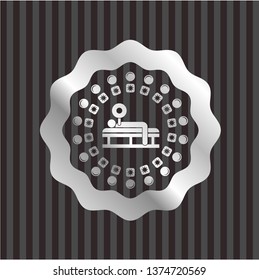 bench press icon inside silvery shiny emblem