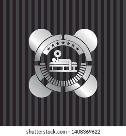 bench press icon inside silvery badge