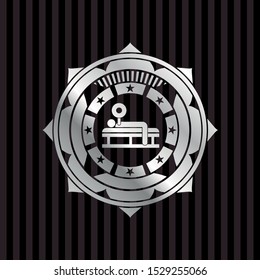 bench press icon inside silvery shiny emblem