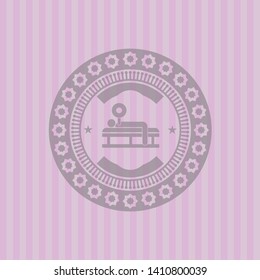 bench press icon inside vintage pink emblem