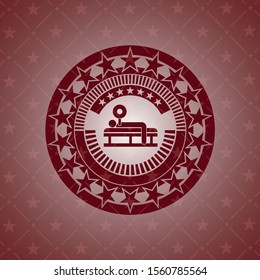 bench press icon inside vintage red emblem