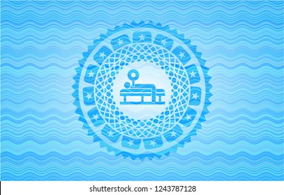bench press icon inside water representation style badge.