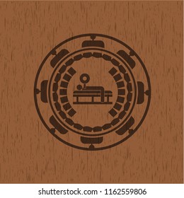 bench press icon inside wood emblem. Retro