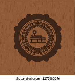 bench press icon inside wood emblem. Retro