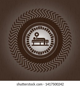 bench press icon inside wood emblem. Retro