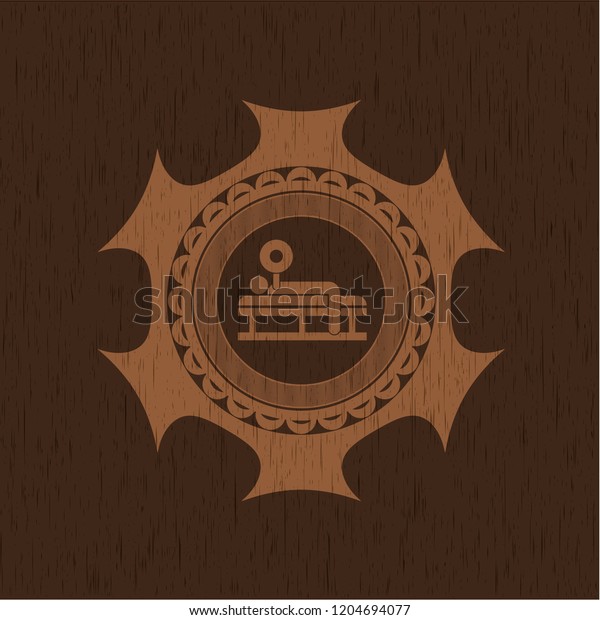Bench Press Icon Inside Wooden Emblem Stock Vector Royalty Free