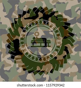 bench press icon on camo texture