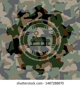 bench press icon on camo texture