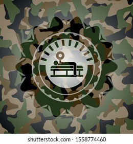 bench press icon on camo texture