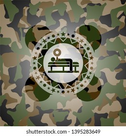 bench press icon on camouflage texture