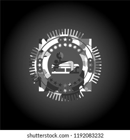 bench press icon on grey camouflaged pattern