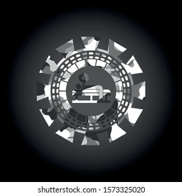 bench press icon on grey camouflaged pattern