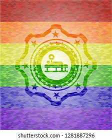 bench press icon on mosaic background with the colors of the LGBT flag