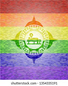 bench press icon on mosaic background with the colors of the LGBT flag