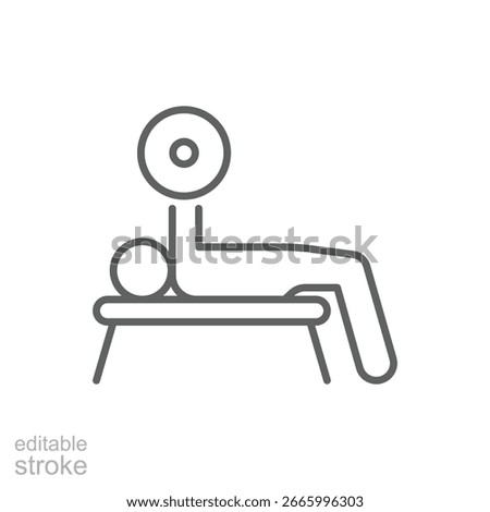 Bench Press icon. Simple outline style. Athlete holds a barbell, bodybuilding, sports equipment, strength training, gym and sport concept. Thin line symbol. Vector isolated design editable stroke