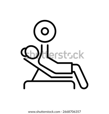 Bench Press icon. Simple outline style. Female athlete hold barbell, bodybuilding, sports equipment, woman, gym and sport concept. Thin line symbol. Vector isolated design