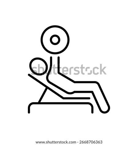 Bench Press icon. Simple outline style. Athlete holds a barbell, bodybuilding, sports equipment, strength training, gym and sport concept. Thin line symbol. Vector isolated design
