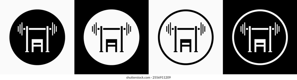 Bench Press Icons: vector illustration of bench press icons with black and white background