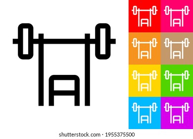 Bench Press. Icono De Línea Con Fondo De Color Diferente.