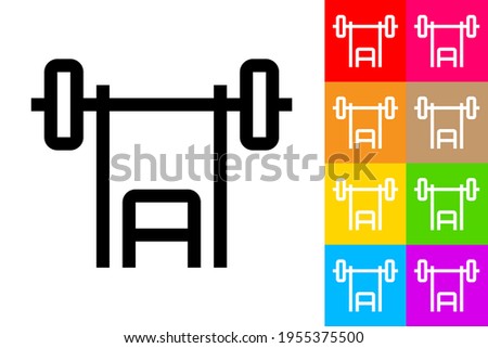 Bench Press. Line Icon With Different Color Background.