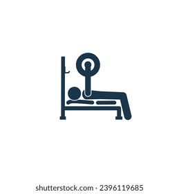 Bench press. Pictogram doing a bench press. Fitness icon. Flat vector icon. Gym mania. Simple icon. Silhouette. Lifting weight on bench at gym.