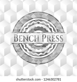 Bench Press retro style grey emblem with geometric cube white background