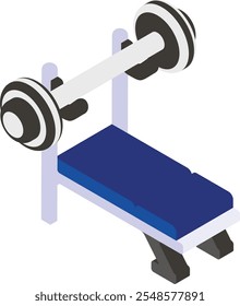 Conjunto de Prensa de banco concepto isométrico, banco de entrenamiento con pesas con diseño de icono de Vector de barra, Fitness Wellness symbol, signo de entrenamiento de levantamiento de pesas, equipo de entrenamiento personal ilustración de stock