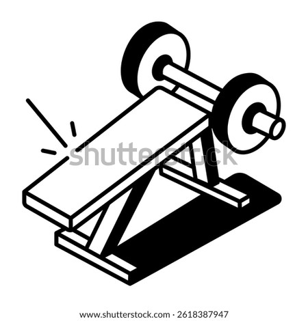 Bench press setup with a barbell, hand drawn icon
