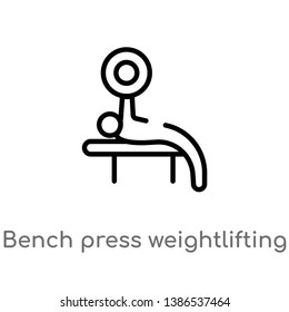 bench press weightlifting vector line icon. Simple element illustration. bench press weightlifting outline icon from gym and fitness concept. Can be used for web and mobile