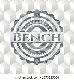 Bench realistic grey emblem with geometric cube white background