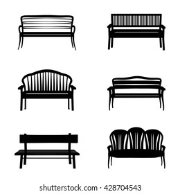 Bench set. Garden benches icon Furniture silhouette sign collection