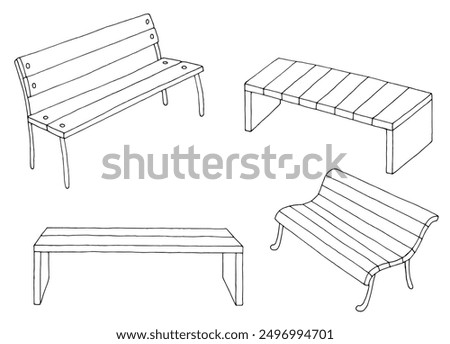 Bench set graphic black white isolated sketch illustration vector