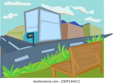 bench in a simple city street vector