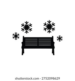 Bench with snowflakes silhouette vector flat illustration design.