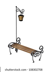 Bench and street lamp