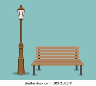 Bench and streetlight isolated on  background. Vector illustration. Eps 10.