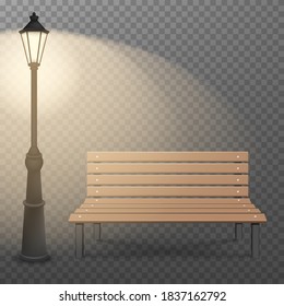 Bench and streetlight isolated on  transparent background. Vector illustration. Eps 10.