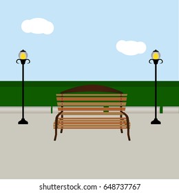 Bench and streetlight vector illustration