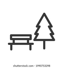 bench and tree park outdoor vector line icon .