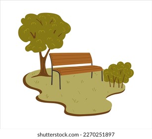 Bench with tree in the Park. Vector illustration in flat style isolated on white.
