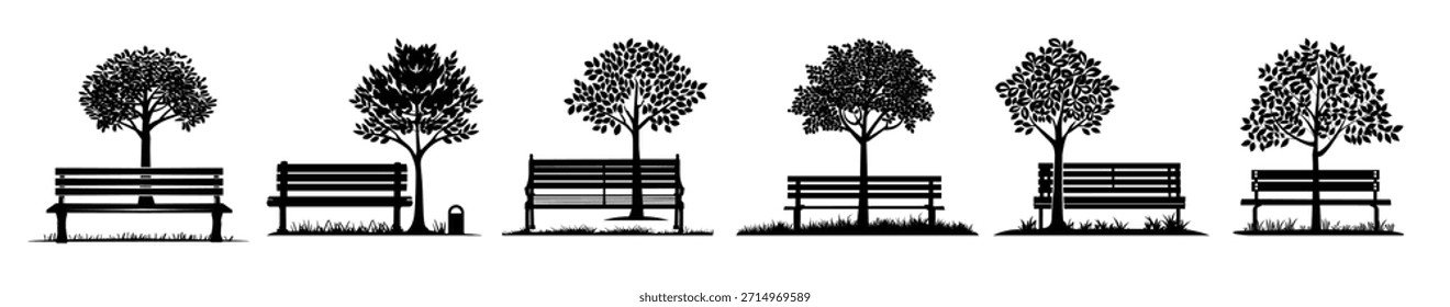 bench with a tree silhouette clipart bundle