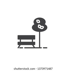 Bench and tree vector icon. filled flat sign for mobile concept and web design. Outdoor, park glyph icon. Symbol, logo illustration. Pixel perfect vector graphics