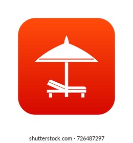 Bench and umbrella icon digital red for any design isolated on white vector illustration