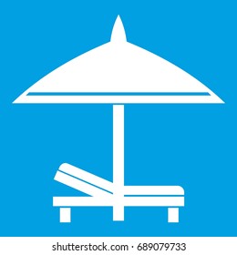 Bench and umbrella icon white isolated on blue background vector illustration