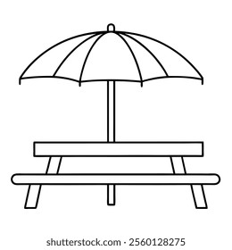 Bench umbrella minimal line on white background