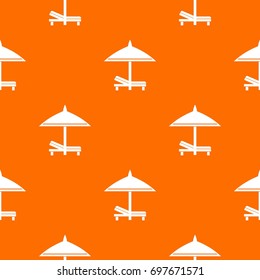 Bench and umbrella pattern repeat seamless in orange color for any design. Vector geometric illustration