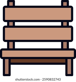 Bench vector design, outdoor seating icon, park bench filled line art, minimalist bench symbol, furniture for public spaces