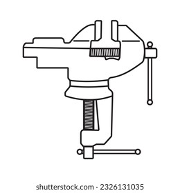 Bench vise icon. Metal clamps. Vice for metalworking. Carpentry tools for fixing parts in various types of processing. Vector illustration EPS 10. editable stroke.