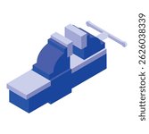 Bench vise isometric projection icon, clamping tool fixing object